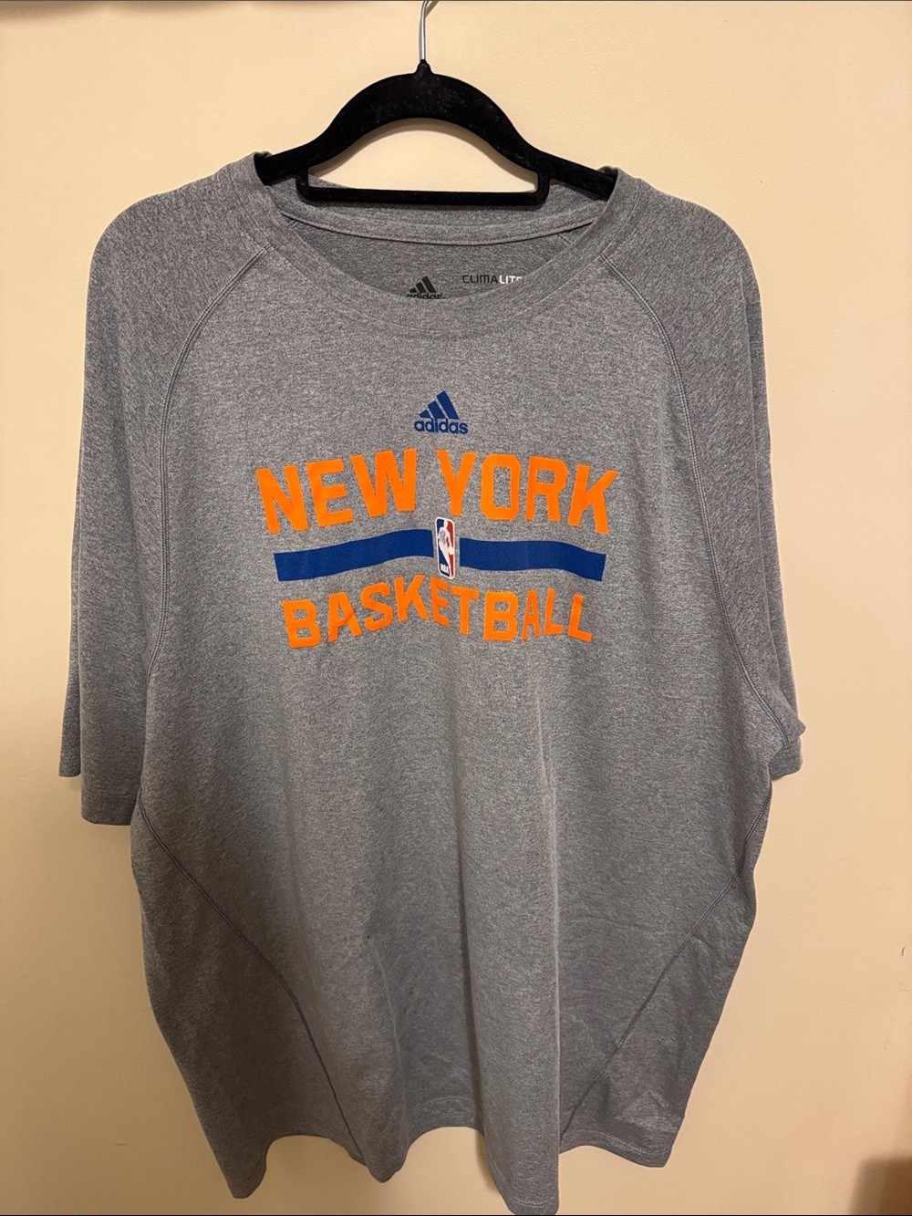 adidas Grey Tee with Orange and Blue New York Basketball Graphic